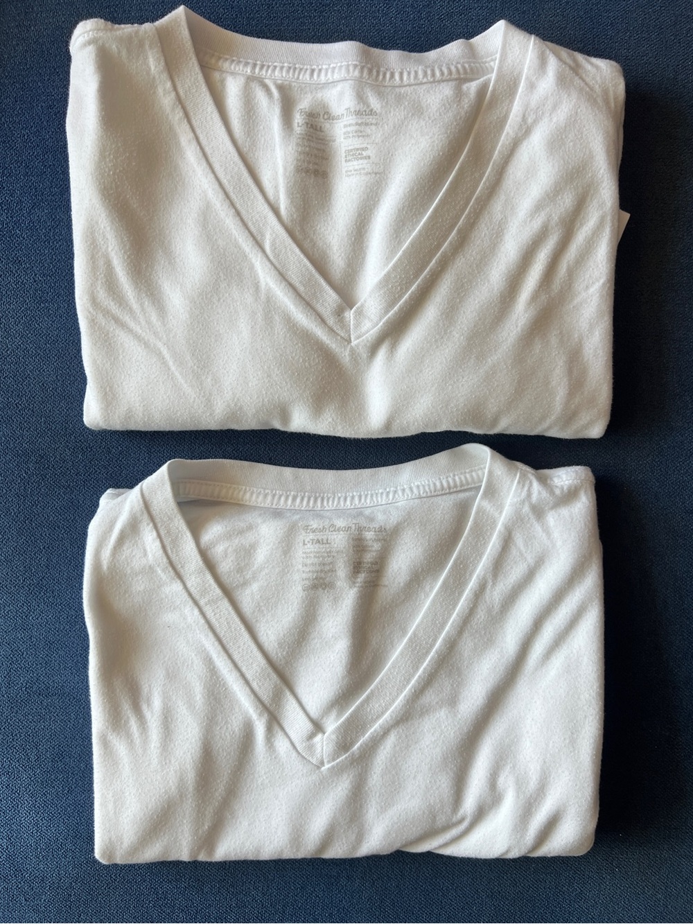 Lot 2 Fresh Clean Size L TALL Tees Shirt Men's White V Neck Short Sleeve Casual